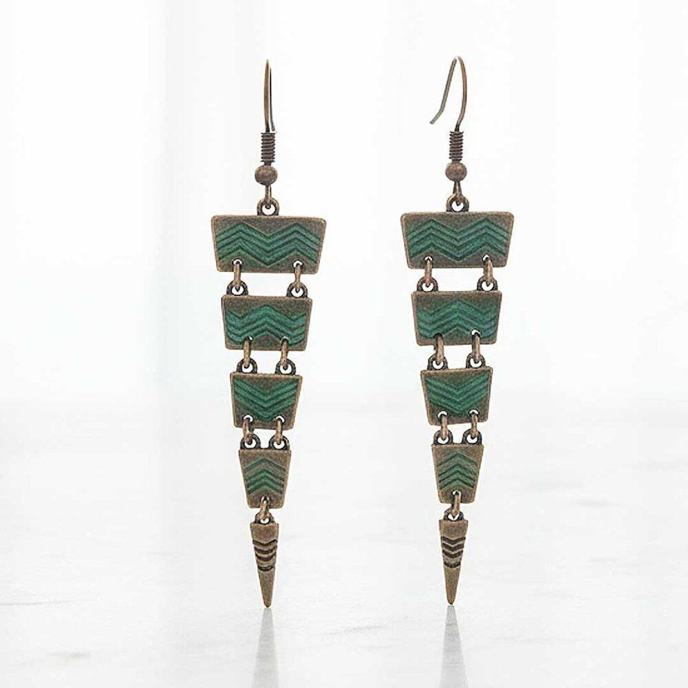 Ladies Triangular Blue Aztec Earrings - Picture 3 of 8